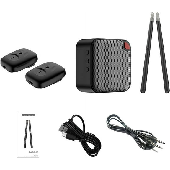 Upgraded Air Drumsticks Set with Speaker, Electronic Virtual Drum Kit & Bluetooth – Portable Air Drum Set with Sticks, Pedals & Adapter for Home, Parties & Adults (1set-Black)