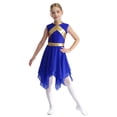 thumbnail image 4 of YiZYiF Kids Girls Sleeveless Liturgical Praise Dance Dress Asymmetrical Worship Tunic with Pants Set Blue White 10, 4 of 7