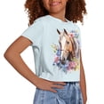 thumbnail image 4 of Uourmeti Horse Short Sleeve Top 10-12Y Girls Crop Top Flower Loose Short Sweatshirt Lightweight Soft Crewneck Pullover Tops, 4 of 6