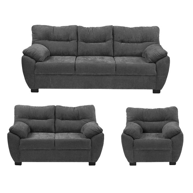Sala 3-2-1 DICASA Monza (Sofá, Love Seat y Sillón) Gris Oscuro para Sala
