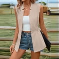 thumbnail image 2 of Noric Women Sleeveless Notch Lapel Long Waistcoat Single Button Gathered Waist Suit Vest Relaxed Fit Pocket Office Casual Layering Outerwear, 2 of 9