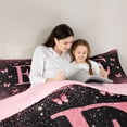 thumbnail image 4 of jejeloiu Butterfly Glitter Initial E Print Full Size Comforter Sets For Girls,Pink Monogrammed Theme Bedding Sets For Kids,Pink Reversible,3-Piece, 4 of 7