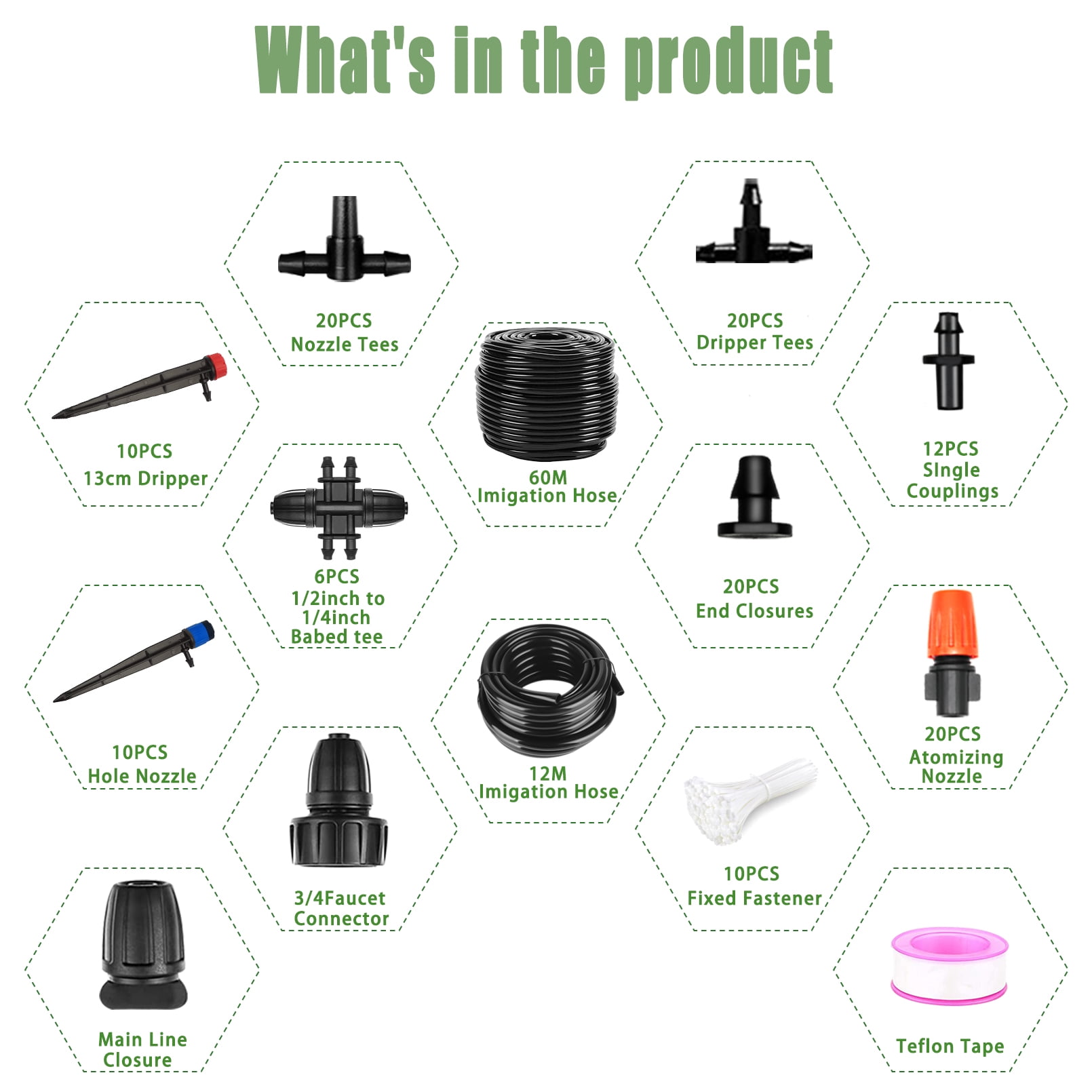 IRmm 240FT Drip Irrigation System Kit, Automatic Garden Watering Misting System for Greenhouse, Yard, Lawn, Plant with 1/2 inch Hose 1/4 inch Distribution Tubing and Accessories