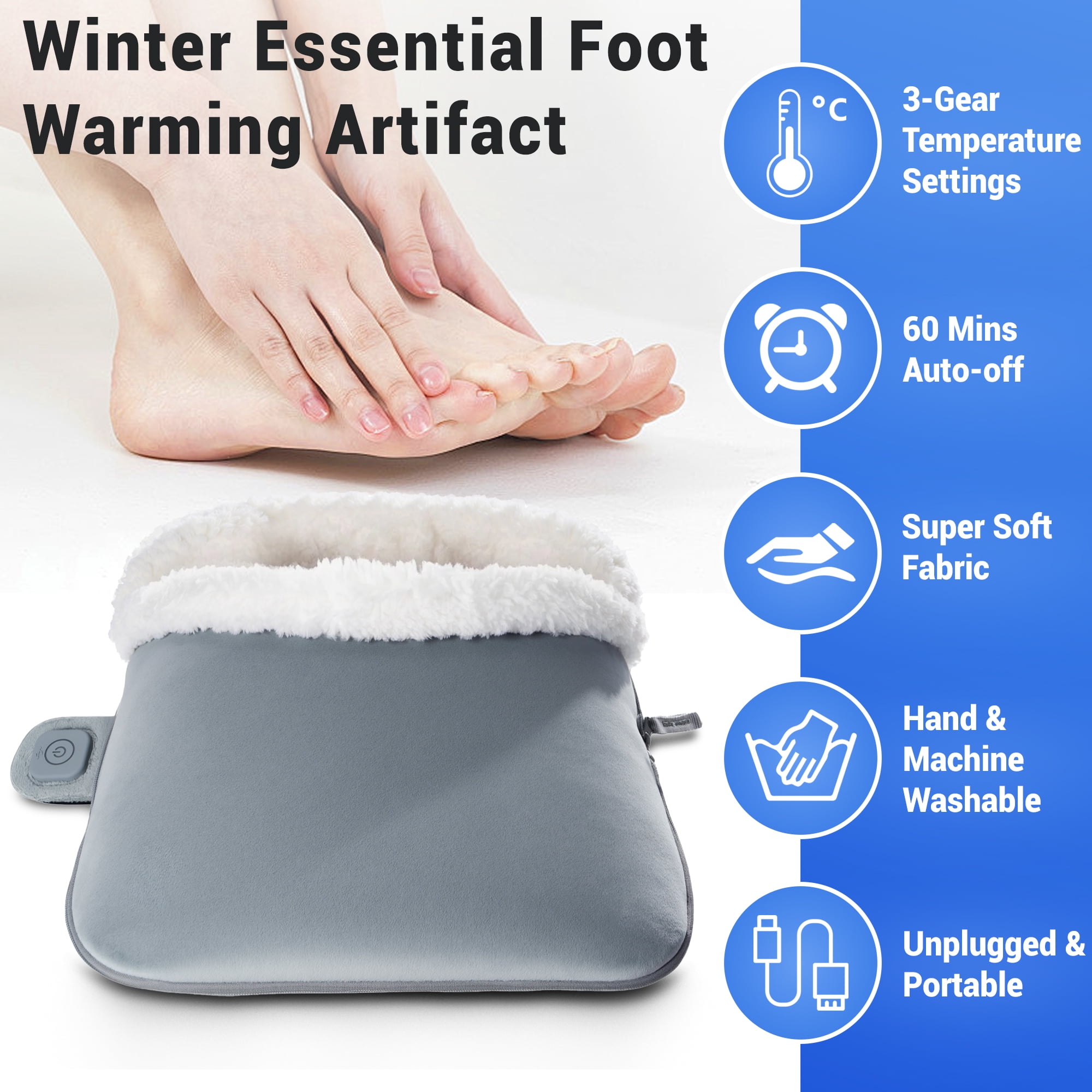 Mother's Day Gifts Heating Pad for Foot, Electric Heated Foot Warmers, Auto Shut Off with 3 Heat Levels, Gray