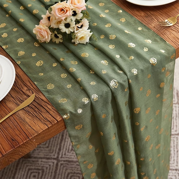 Polyester Table Runner with Rose Print, Floral Decorative Table Runner for Dining Table, Coffee Table, and Side Table, Oil- and Heat- Home Decor for Parties and Daily Use