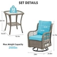 thumbnail image 6 of Garvee 3 Pieces Outdoor Swivel Rocker Chair Set, Outdoor Swivel Glider Rocker, Outdoor Rocking Chair Set with Glass Top Table with Thick Cushions for Backyard, Balcony, Deck, Light Blue, 6 of 8