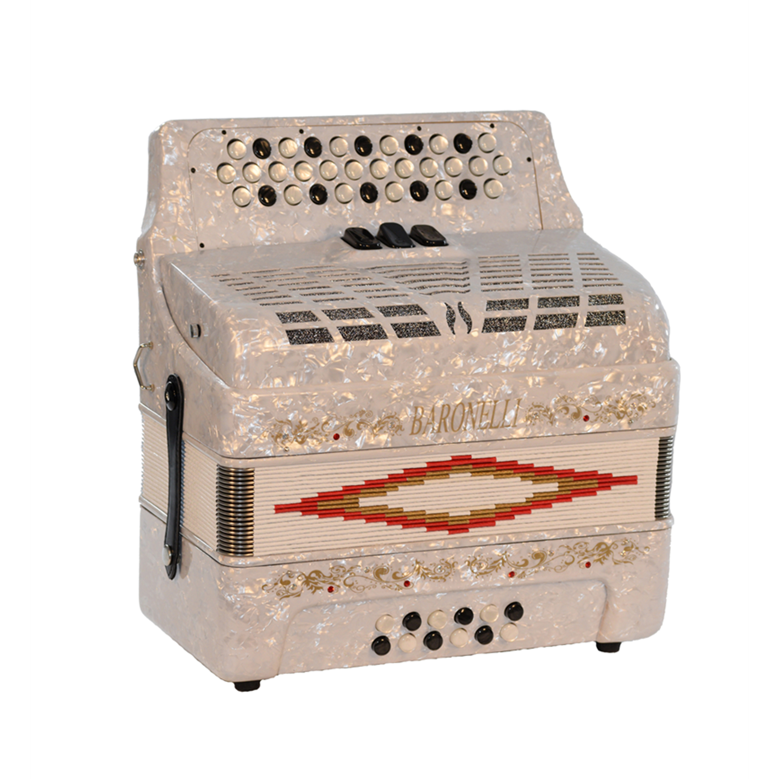 Baronelli 34 Button Accordion 12 Bass, 3 Switch, FBE, With Staps And