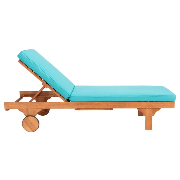 SAFAVIEH Newport Outdoor Patio Chaise Lounge Chair, Natural/Aqua