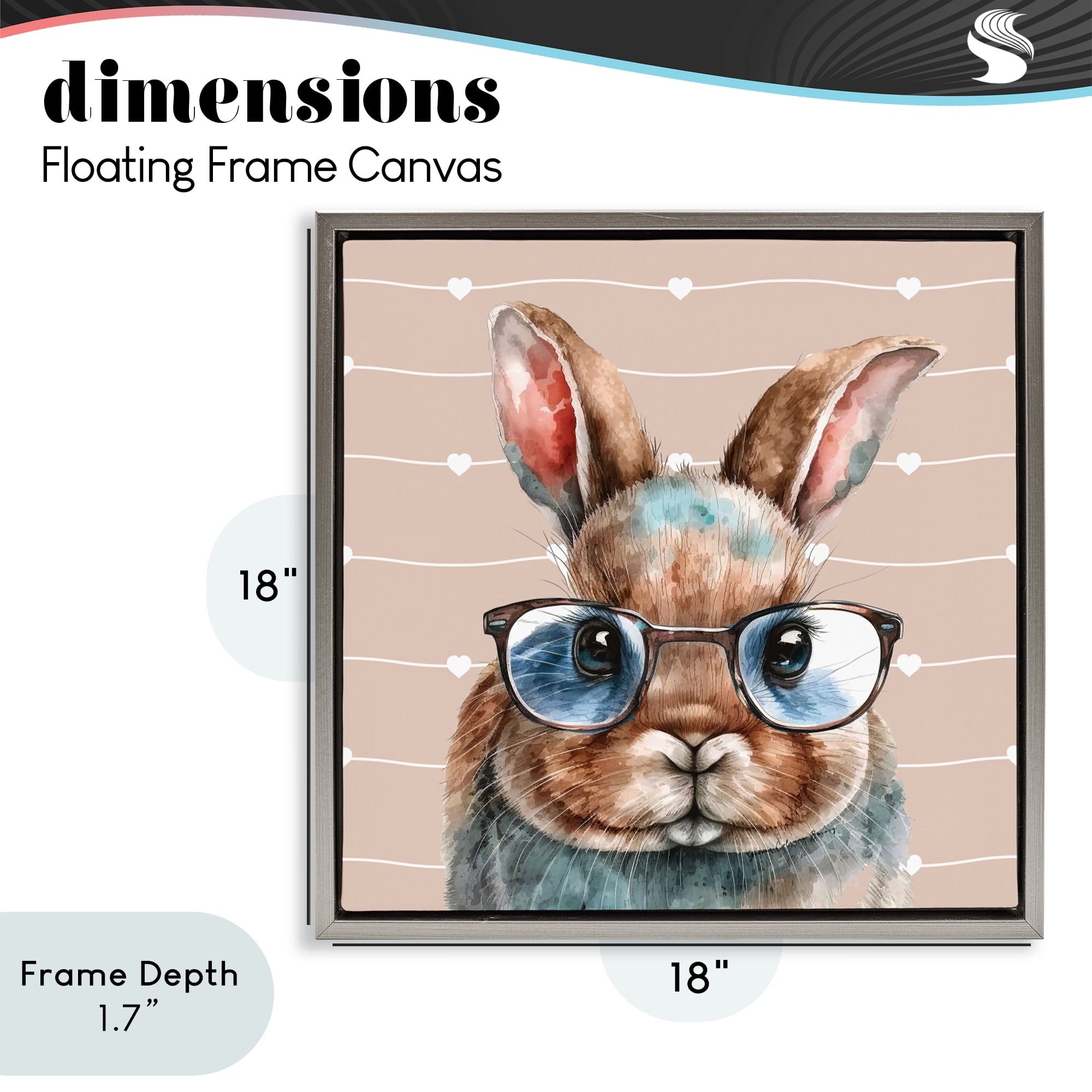 Stupell Industries Buster Rabbit with Specs Gray Framed Floater Canvas Wall Art, design by Yvonne Coleman Burney