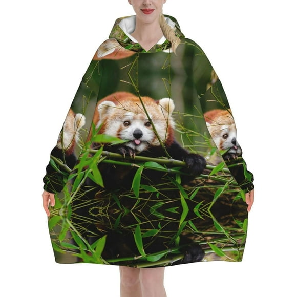 Little Red Panda Blanket Hoodie Oversized Wearable Hooded Blanket Warm Throw Blanket Sweatshirt For Women Men Teens 320g Flannel