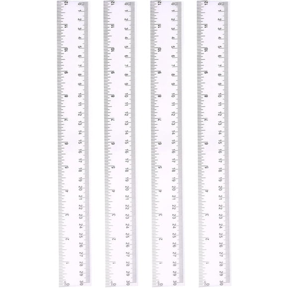 GHSDFBB 4 Pcs 30cm Règle en Plastique Transparent 12 Pouces Règle Transparente Incassable Règle Droite Règle de Cuisine Règle de Mesure Outil Règle Résistante à la Chaleur Pouces et cm pour Enfants Étudiants École Bureau