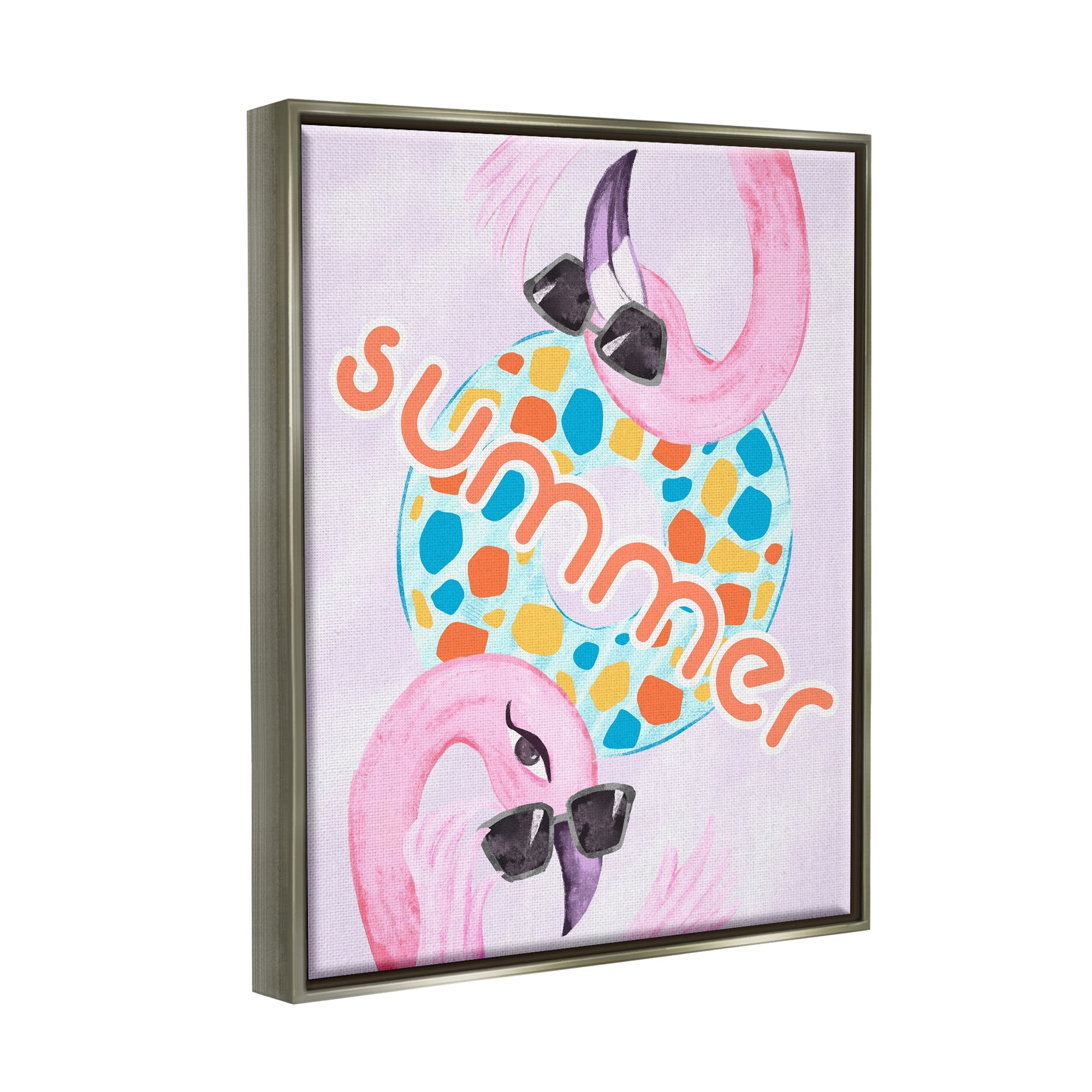 Stupell Industries Pink Summer Flamingos Pool Float Tropical Sunglasses Graphic Art Luster Gray Floating Framed Canvas Print Wall Art, Design by Ziwei Li