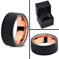 thumbnail image 4 of Tungsten Wedding Band Ring 9mm for Men Women Black & 18K Rose Gold Plated Pipe Cut Brushed Polished Lifetime Guarantee, 4 of 4