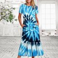 thumbnail image 2 of Penkiiy Women's Summer Casual Short Sleeve Crewneck Tie-dyed Print Dress Casual Flowy Tiered Maxi Beach Dress With Pockets 2XL Light Blue, 2 of 7