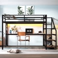thumbnail image 2 of Queen Size Bed Frames Queen Loft Bed with Desk and Storage Stairs, Metal Loft Beds with LED Lights, USB Ports, Multifunctional Iron Nets, No Spring Box Needed and Noise-free, Black,Adjustable Bed Bas, 2 of 18