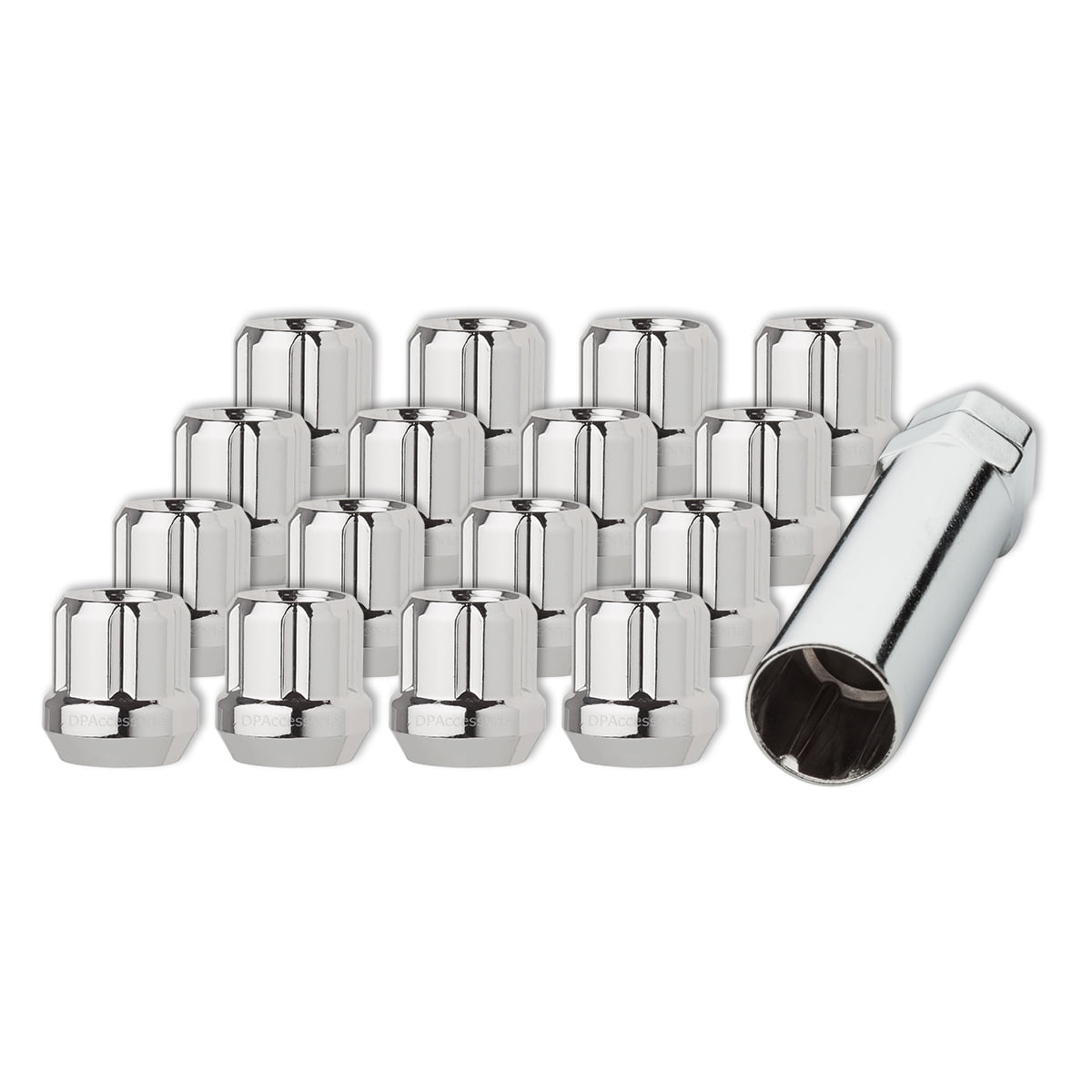 16 Chrome 7/1620 Open End Spline Tuner Lug Nuts for Aftermarket Wheels