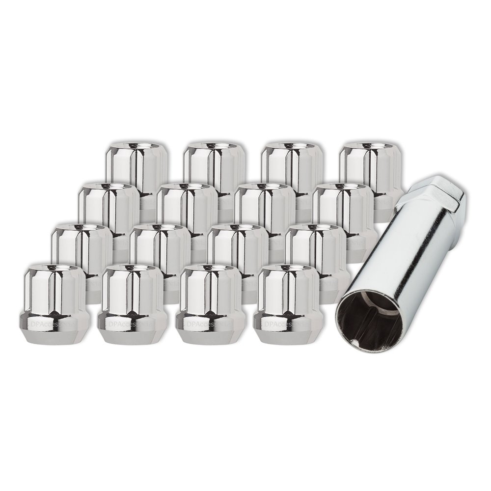 16 Chrome 7/1620 Open End Spline Tuner Lug Nuts for Aftermarket Wheels