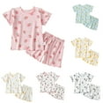 thumbnail image 4 of Baby Girl Pajamas Set Cute Strawberry Printing Sleepwear Crew Neck Short Sleeve Shirts and Shorts 2 Piece Pj Set Soft Summer Cool Loungewear Light Yellow 18-24 Months, 4 of 6