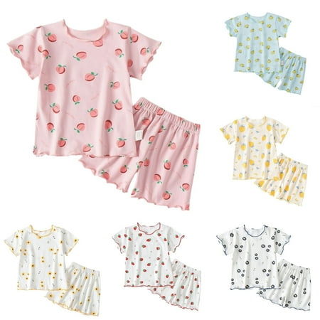 Baby Girl Outfits Toddler Strawberry Print Short Sleeve Top and Shorts Ice Silk Loose Set Girls Clothes Pink 12-18 Months