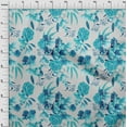 thumbnail image 3 of oneOone Silk Tabby Turquoise Blue Fabric Leaves & Rose Watercolor Craft Projects Decor Fabric Printed By The Yard 42 Inch Wide, 3 of 4