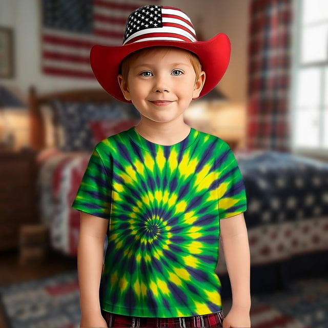 T-shirts Graphiques pour Filles, Manches Courtes Décontractées, Tee Confortable pour le Quotidien pour Enfants, T-Shirt à Col Rond à Imprimé Tourbillon Stylé pour 2 à 13 Ans