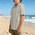 thumbnail image 4 of FSYBOA Boys Cotton Linen T Shirt, Hooded Short Sleeve Casual Henley Neck Kids Summer Tops Beige Size 13-14T, 4 of 9