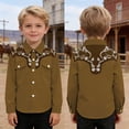 thumbnail image 2 of Boys Shirts Western Cowboy Print Button Down Long Sleeve Casual Top for Kids Youth Children Brown 12 Years-13 Years, 2 of 4