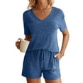 thumbnail image 2 of XuJwPNcy Womens Ribbed Knit Lounge Set Short Sleeve V Neck Top and Shorts Sleepwear Pajama Sets Two Piece Outfits, 2 of 7
