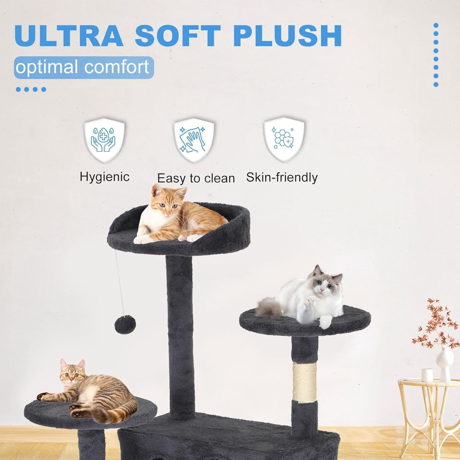 FDW 60 inch Dark Gray Cat Tree Tower, Cat Condo with Scratching Posts & Toys for Active Cats