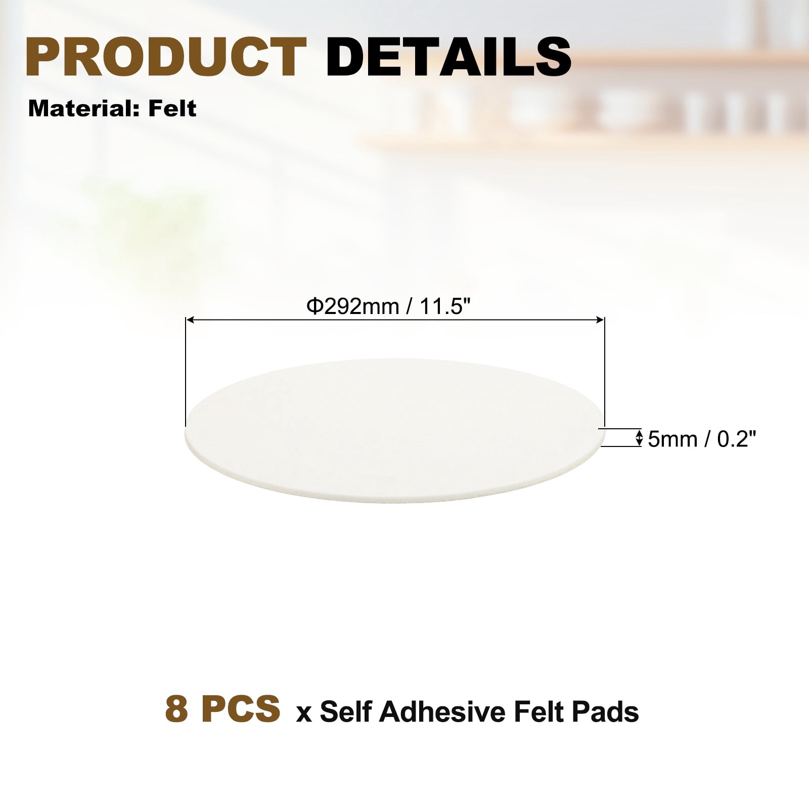 Uxcell 8Pcs Non Slip Furniture Pads, 11.5" Round Self Adhesive Felt Bumpers Noise Reducing Furniture Feet Floor Protector for Chairs Tables Furniture Legs (White 0.2" Thick)