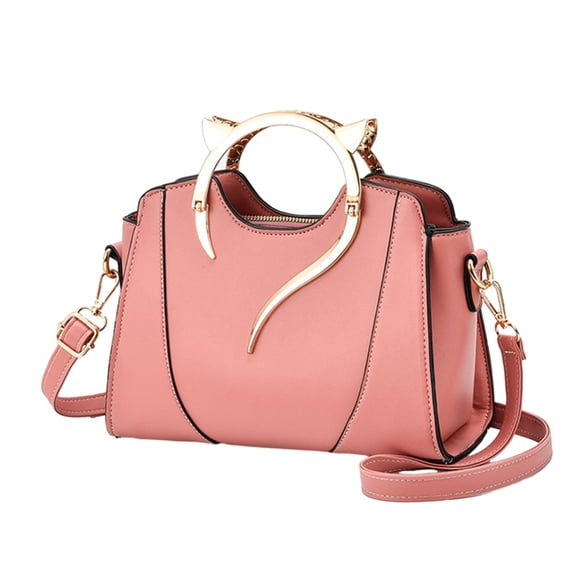 Yokua Elegant Women PU Leather Crossbody Bag with Cat Ear Top Handle Solid Handbag
