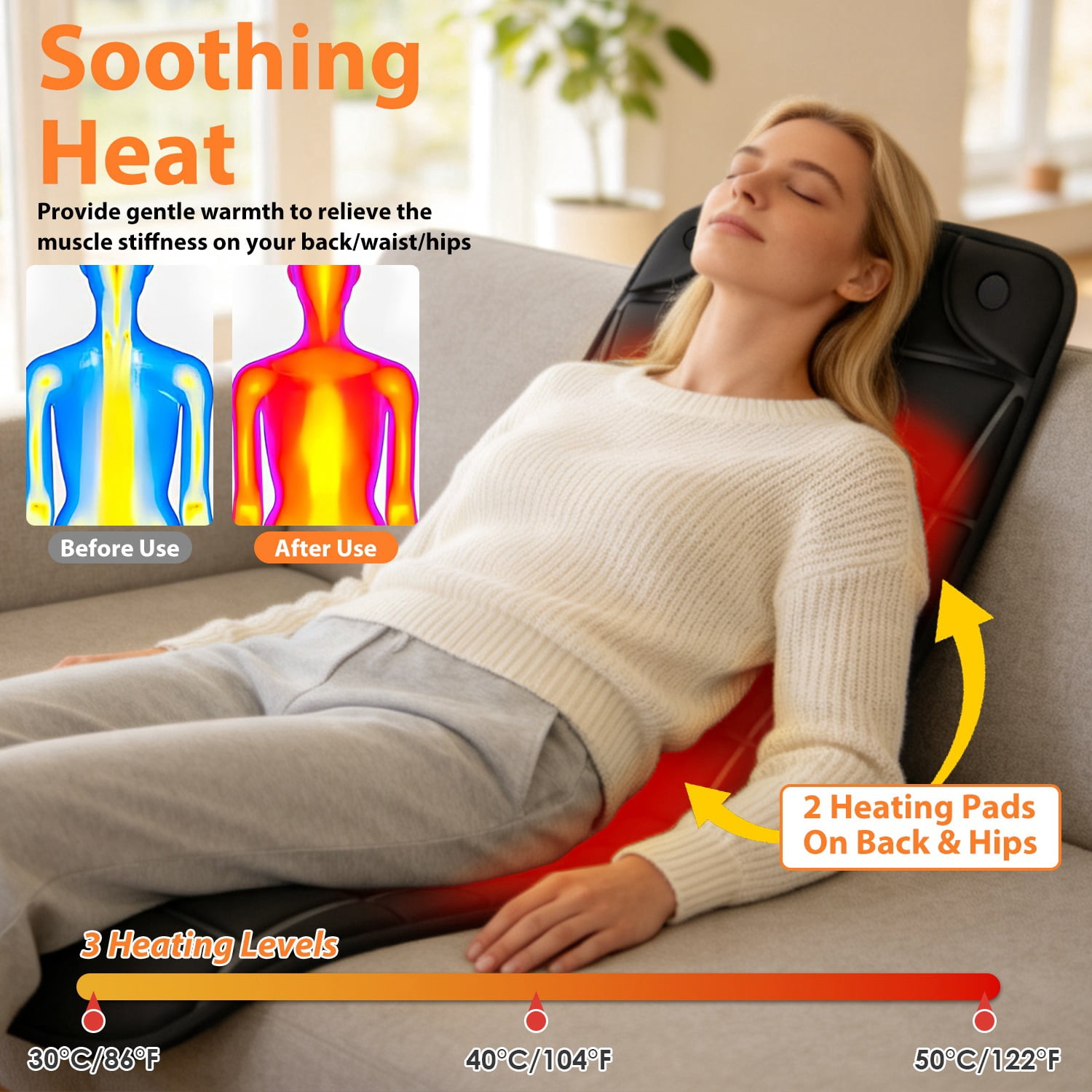 Full Body Massage Mat with 10 Pure Copper Motors, 9 Modes & 9 Intensity Levels Massage Pad with Heat, Timer Function, Overheat Protection, for Home Car Sofa Bed Use