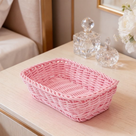 FENGGUIQU Macaron Color Multi-Function Woven Storage Basket for Home Organization and Table Use, 1 Piece