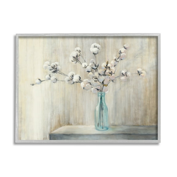 Stupell Industries Beautiful Cotton Flower Grey Brown Painting Gray Framed Art Print Wall Art, 24x30, by Julia Purinton