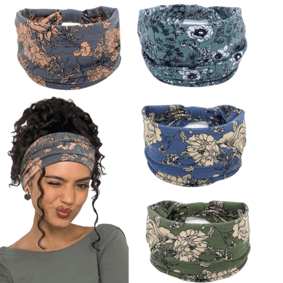 Boho Wide Headbands for Women Thick Turban Headbands Large African Headband Sport Yoga Stylish Head Wraps,Pack of 4
