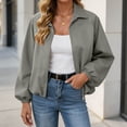 thumbnail image 4 of Chiccall Jackets for Women Fall Winter Fashion Long Sleeve Coats Casual Lapel Full Zip Up Bomber Jacket with Pockets Gray 2XL, 4 of 9
