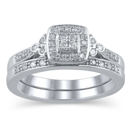 1/4 Carat T.W. JK-I2I3 diamond cushion Bridal Set in sterling silver, Size 8