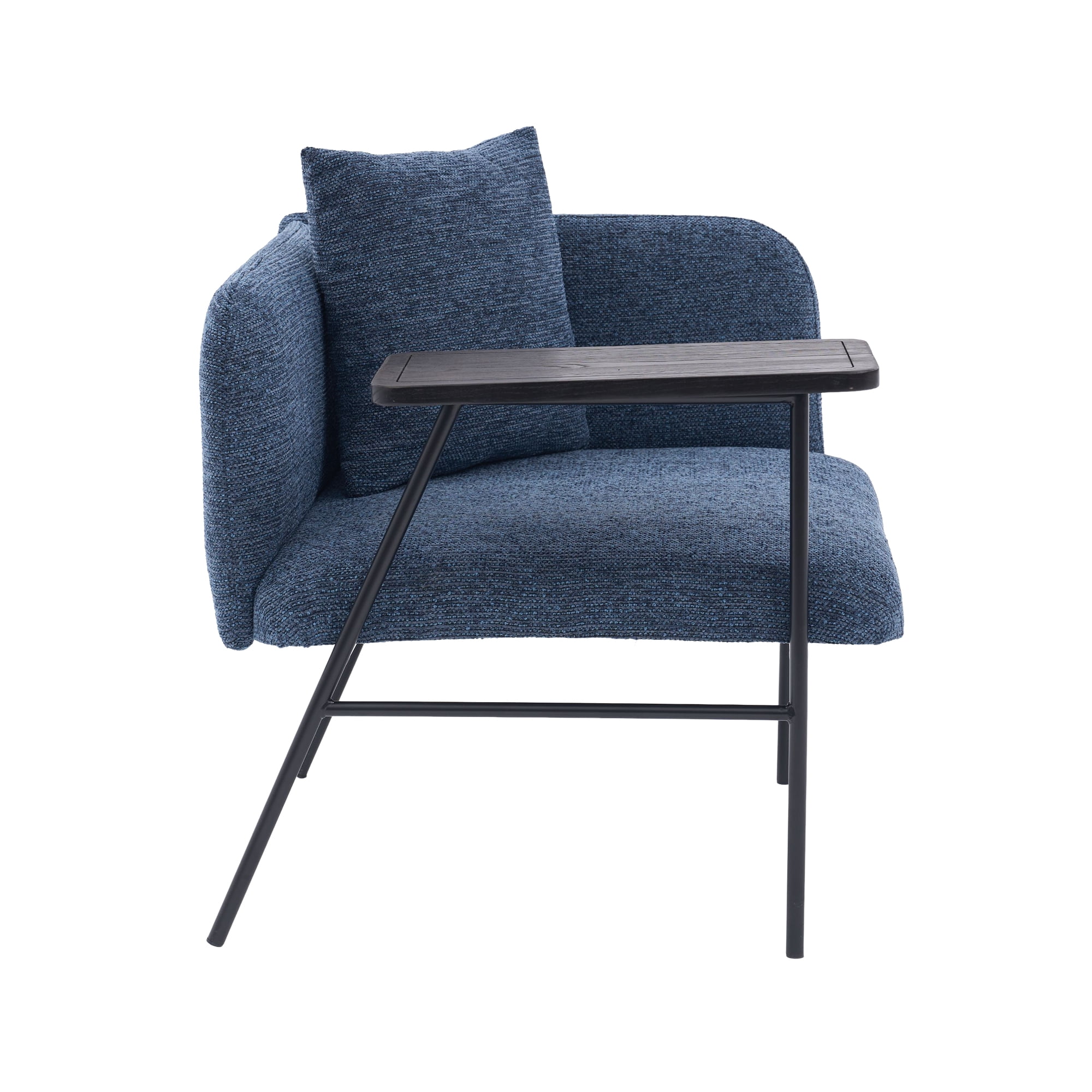 Upholstered Accent Lounge Chair with Small Table and Back Pillow, Modern Single Sofa Armchair with Metal Frame and Side Pockets, Navy Reading Seating for Bedroom Home Office