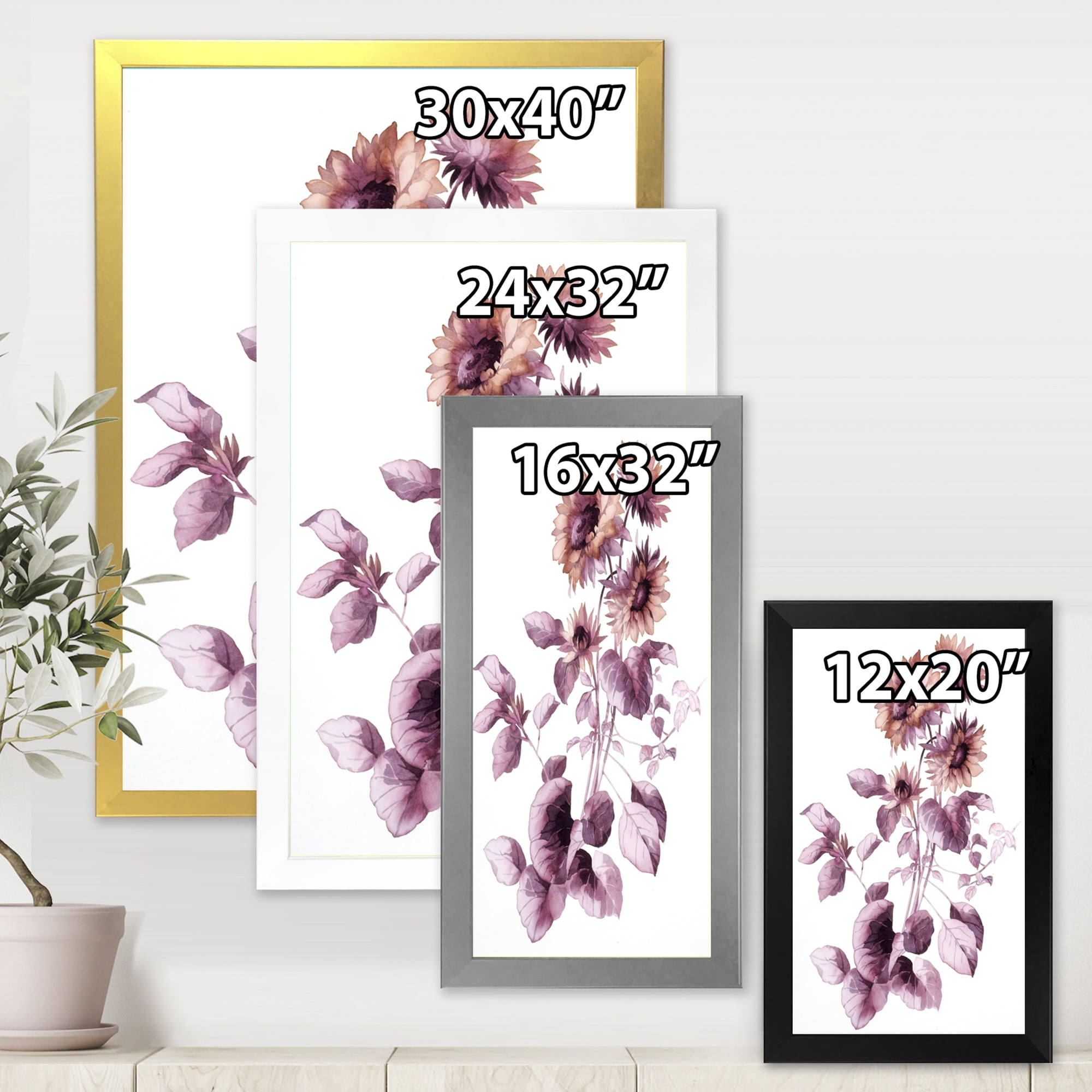 Designart 'Purple Wildflowers On White III' Traditional Framed Art Print