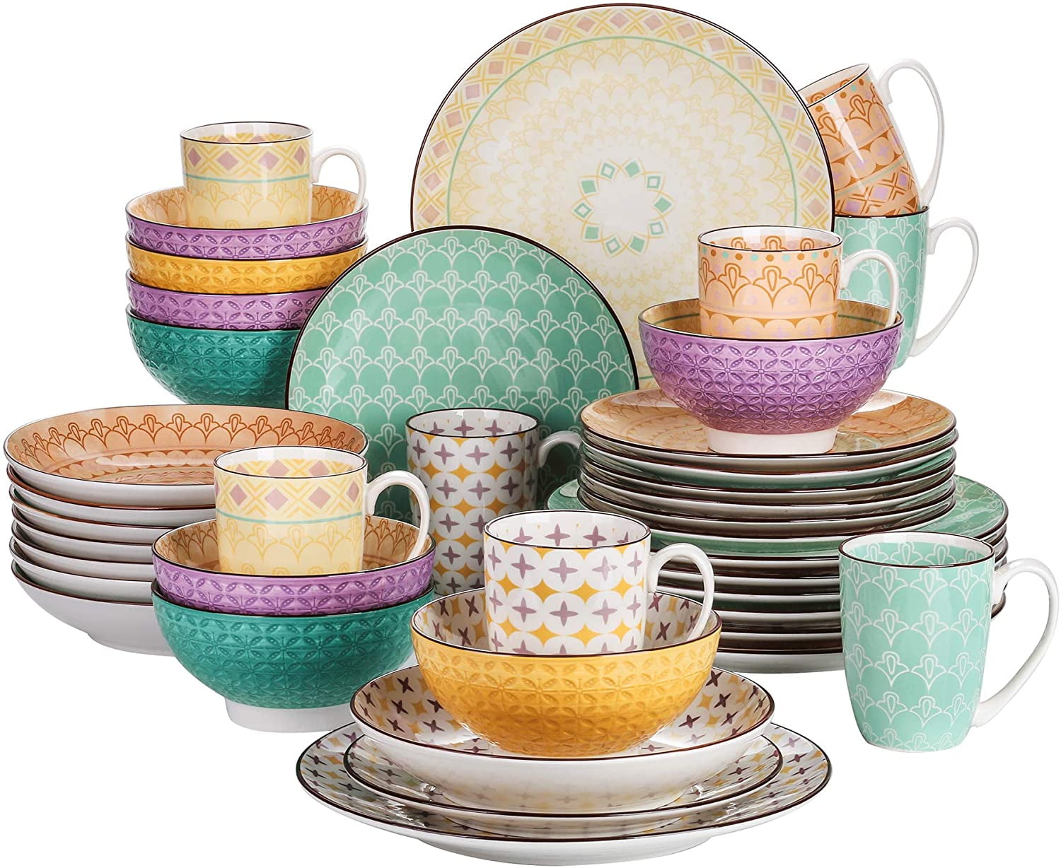 vancasso Tulip Dinnerware Set 40 Pieces Porcelain Dinner Set Multi