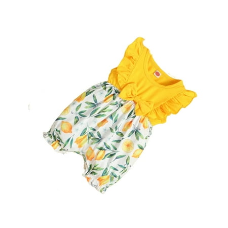 

Lemon Print Round Neck Tank Sleeveless Multicolor Baby Rompers (Baby s)