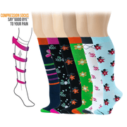6 Pairs Pack Women Travelers, Anti-Fatigue, Graduated Floral Design Compression Knee High Socks