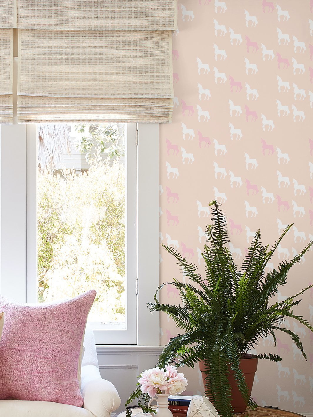 Unicorn Check Removable Vinyl Wallpaper by Barbie - Peach