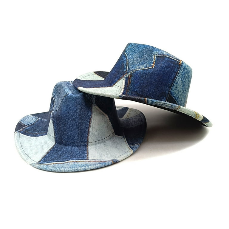 FUNUONY Tie Dye Denim Patchwork Cowboy Hat for Women Men 