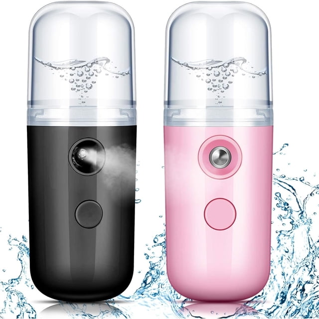 2 Piezas Facial Mister 30 ml Mini Humidificador Facial Pulverizador Facial Portátil USB Recargable Práctica Máquina para el Cuidado de la Piel, (Negro y Rosa)