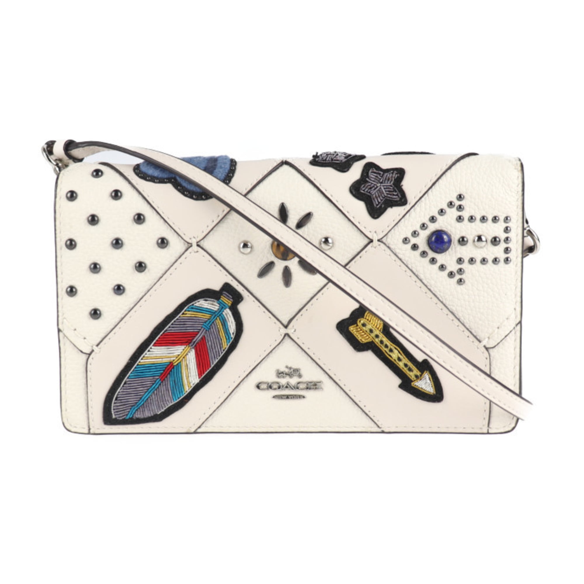Used COACH Coach Canyon Wallet Embellished Shoulder Bag 57712 Leather Studs White Used COACH Coach Canyon Wallet Embellished Shoulder Bag 57712 Leather Studs White
