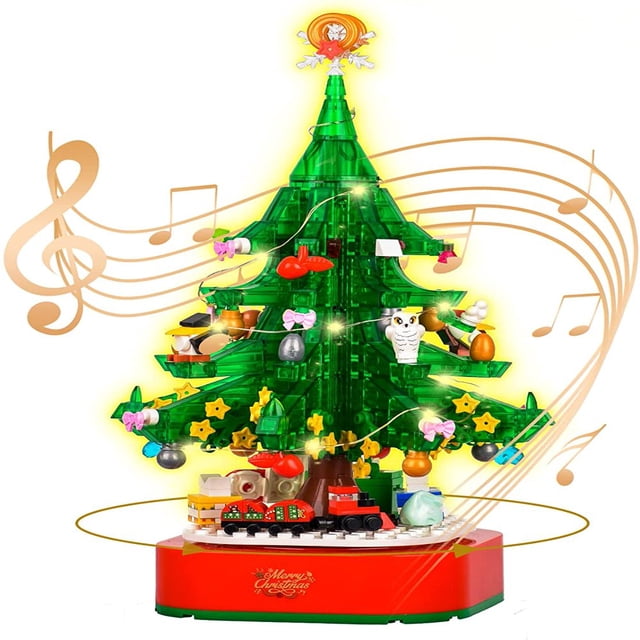 Christmas Tree Building Toy Sets 2023 DIY Building Blocks Music Box with Light Holiday Construction Toy Gift for 8+ Boys Girls (486PCS)
