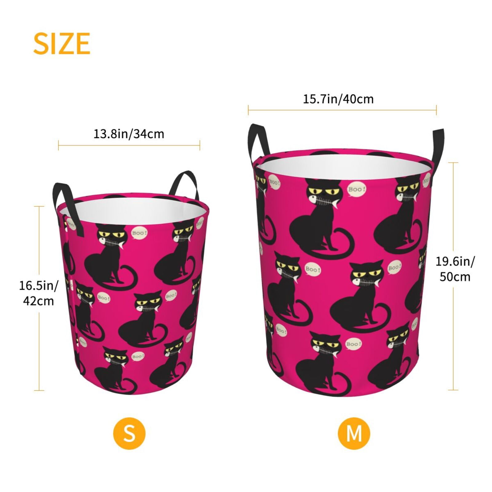 Large Laundry Basket with Handles - Cartoon Black Cat Fishbone Kids Baby Dirty Clothes Laundry Hamper for Bedroom Aesthetic