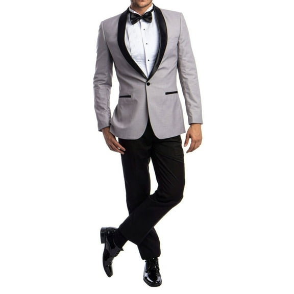 Mens Suit Set Black 2 Piece Satin-Trim One-Button 42