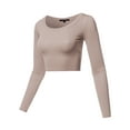 thumbnail image 2 of A2Y Women's Basic Solid Stretchable Scoop Neck Long Sleeve Crop Top Mocha S, 2 of 3